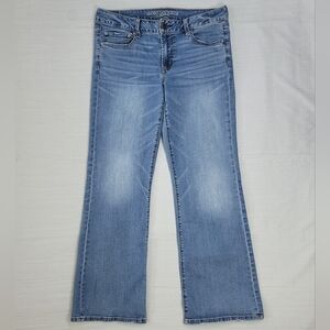 American Eagle Favorite Boyfriend Jeans Womens 12 Super Stretch Blue Bootcut